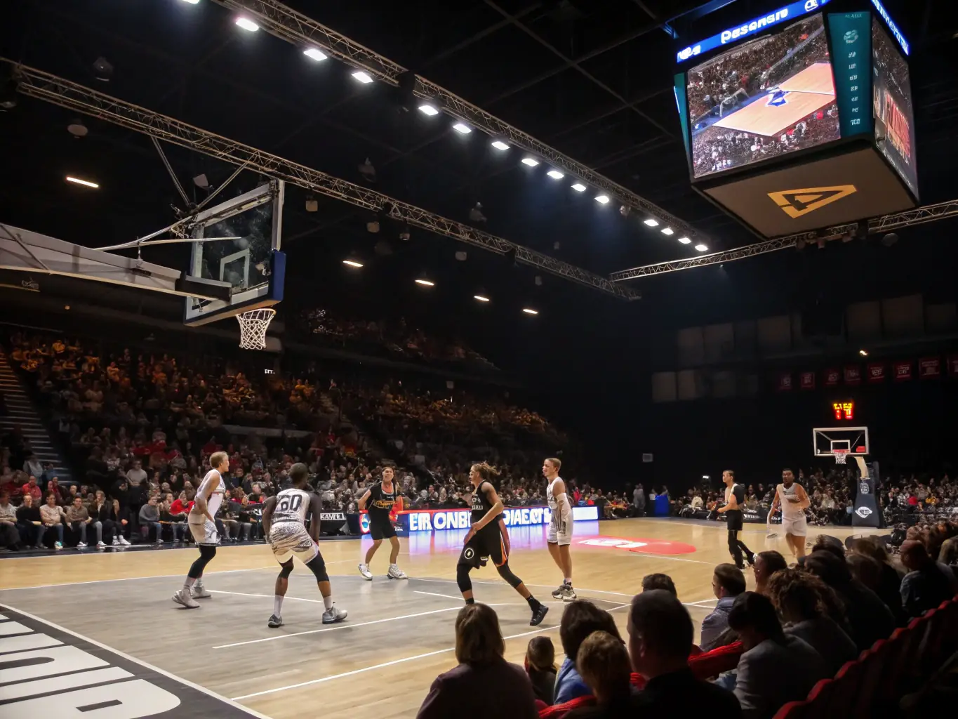 A dynamic image of a basketball game in progress, showcasing NAVES BASKET CLUB players in action during a local competition.
